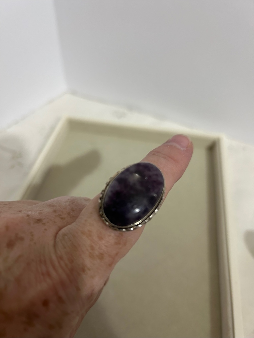 Oval Purple amethyst Sterling-Silver Statement Ring size 8
